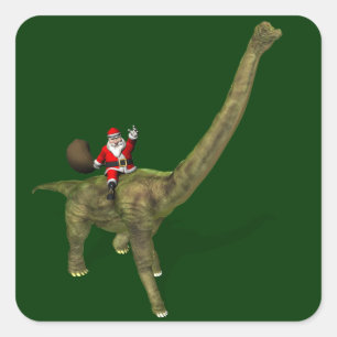 Kerstman rijdt op Brachiosaurus Vierkante Sticker