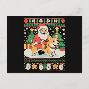 Kerstman rijdt op Corgi-hond lelijke Kerstmis Kers Feestdagenkaart