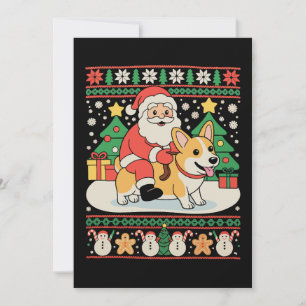 Kerstman rijdt op Corgi-hond lelijke Kerstmis Kers Feestdagenkaart