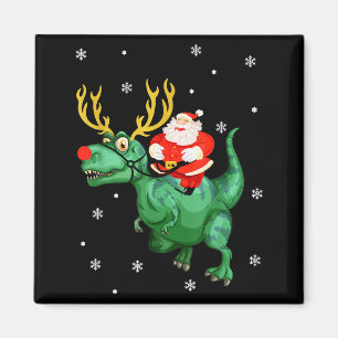 Kerstman rijdt op dinosaurus, grappige kerst liefh magneet