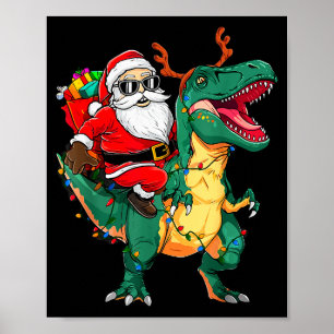 Kerstman rijdt op dinosaurus T Rex Grappige Kerst Poster