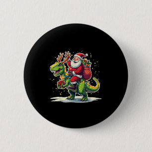 Kerstman rijdt op dinosaurus T Rex herten kerstlic Ronde Button 5,7 Cm