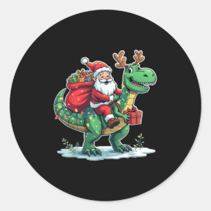 Kerstman rijdt op dinosaurus T Rex herten kerstlic Ronde Sticker