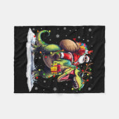 Kerstman rijdt op dinosaurus T Rex Kerst jongens m Fleece Deken (Voorkant (Horizontaal))