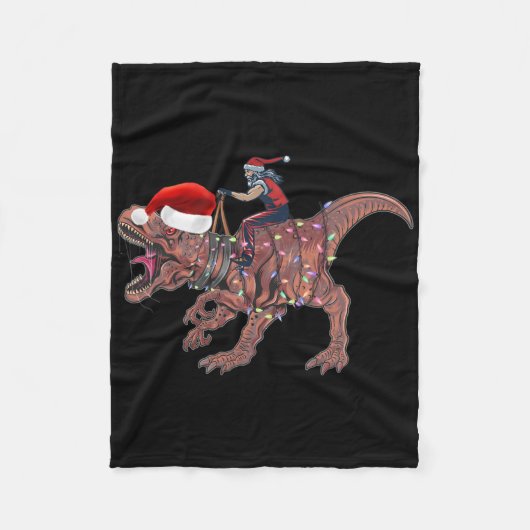 Kerstman rijdt op dinosaurus T Rex Kerst jongens m Fleece Deken (Voorkant)