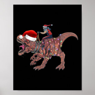 Kerstman rijdt op dinosaurus T Rex Kerst jongens m Poster