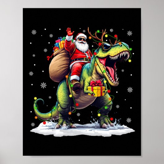 Kerstman rijdt op dinosaurus T Rex Kerst jongens m Poster (Voorkant)