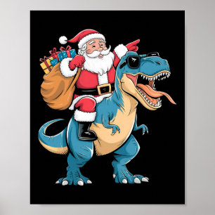 Kerstman rijdt op dinosaurus T Rex Kerst jongens m Poster