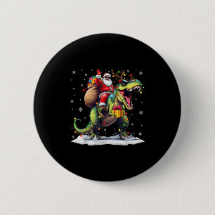 Kerstman rijdt op dinosaurus T Rex Kerst jongens m Ronde Button 5,7 Cm