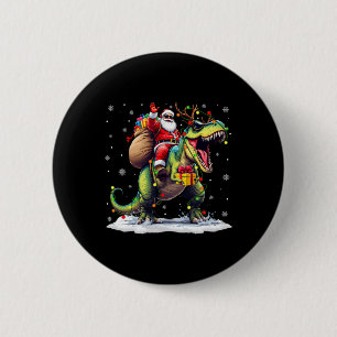 Kerstman rijdt op dinosaurus T Rex Kerst jongens m Ronde Button 5,7 Cm