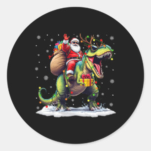 Kerstman rijdt op dinosaurus T Rex Kerst jongens m Ronde Sticker