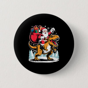 Kerstman rijdt op dinosaurus T Rex Kerst jongens Ronde Button 5,7 Cm