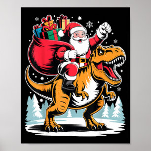 Kerstman rijdt op dinosaurus T Rex Kerst jongens X Poster