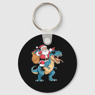 Kerstman rijdt op dinosaurus T Rex Kerstmannen jon Sleutelhanger