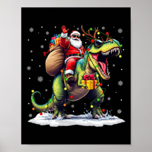 Kerstman rijdt op dinosaurus T Rex Kerstmis jongen Poster