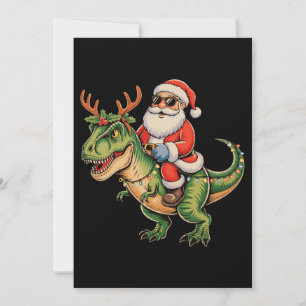 Kerstman rijdt op dinosaurus T Rex Kerstmis Retro Feestdagenkaart