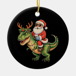 Kerstman rijdt op dinosaurus T Rex Kerstmis Retro Keramisch Ornament