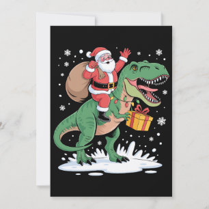 Kerstman rijdt op dinosaurus T Rex Kerstmis Vakant Feestdagenkaart