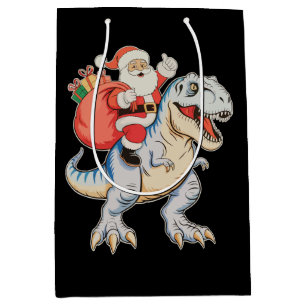 Kerstman rijdt op dinosaurus T Rex Kerstmis Vakant Medium Cadeauzakje