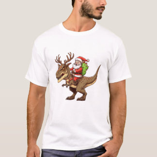 Kerstman rijdt op dinosaurus T-Rex T-shirt