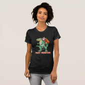 Kerstman rijdt op dinosaurus t-shirt (Voorkant volledig)