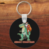 Kerstman rijdt op dinosaurus, Trex Kerstman, Kerst Sleutelhanger (Voorkant)