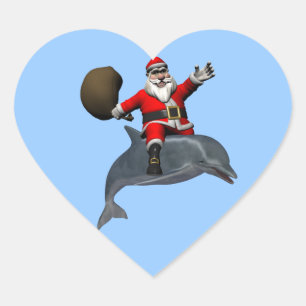 Kerstman rijdt op dolfijn hart sticker