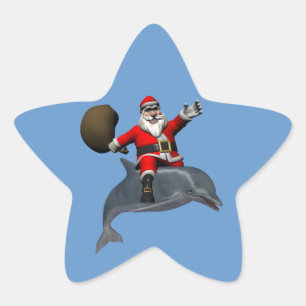Kerstman rijdt op dolfijn ster sticker