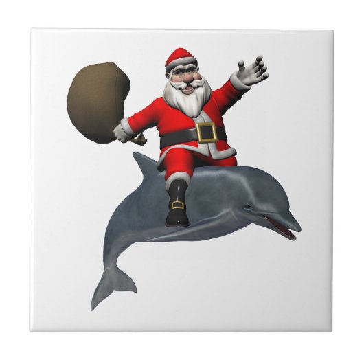 Kerstman rijdt op dolfijn tegeltje (Voorkant)