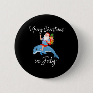 Kerstman rijdt op dolfijn vrolijk kerstfeest in ju ronde button 5,7 cm