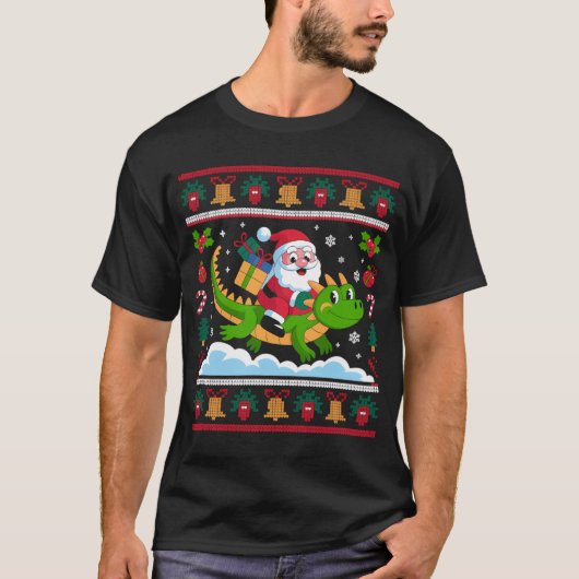 Kerstman rijdt op draak kerstontwerp t-shirt (Voorkant)