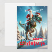 Kerstman rijdt op een dinosaurus feestdagenkaart (Voorkant / Achterkant)