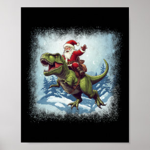 Kerstman rijdt op een dinosaurus T-rex Grappige Ke Poster