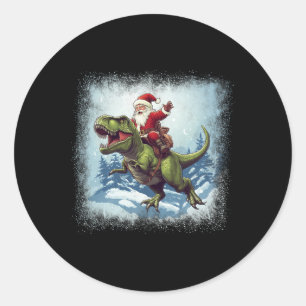 Kerstman rijdt op een dinosaurus T-rex Grappige Ke Ronde Sticker