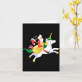 Kerstman rijdt op een eenhoorn leuke kerstcadeau kaart (Gele Bloem)