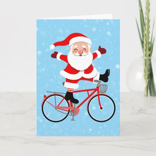 Kerstman rijdt op een fiets kaart (Voorkant)