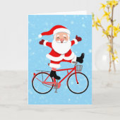 Kerstman rijdt op een fiets kaart (Gele Bloem)