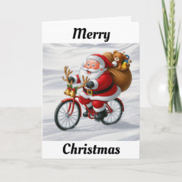 Kerstman rijdt op een fiets Kerstmis Kaart