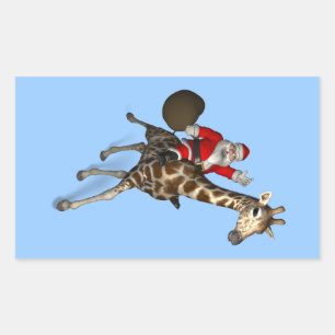 Kerstman rijdt op een giraffe rechthoekige sticker