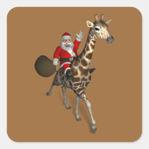 Kerstman rijdt op een giraffe vierkante sticker