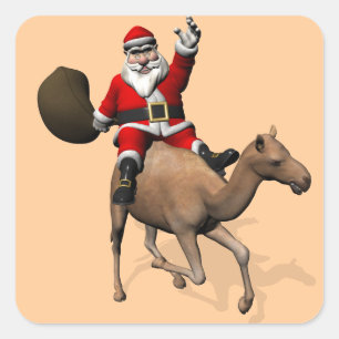 Kerstman rijdt op een kameel vierkante sticker