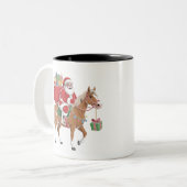 Kerstman rijdt op een paard aangepaste mok ontwerp (Voorkant links)
