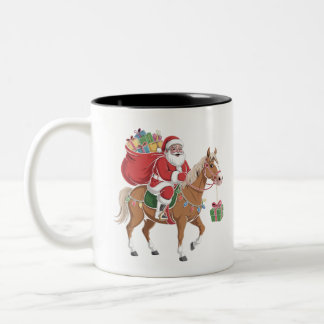 Kerstman rijdt op een paard aangepaste mok ontwerp