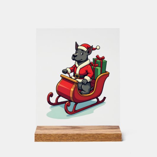Kerstman rijdt op een Pitbull Acryl Bord (Voorkant)