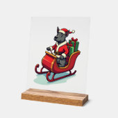 Kerstman rijdt op een Pitbull Acryl Bord (Hoek)