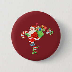 Kerstman rijdt op een Suikerstok Ronde Button 5,7 Cm