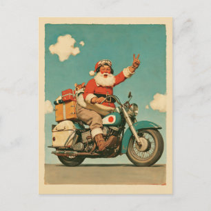 Kerstman rijdt op een vintage kerstmotorfiets briefkaart