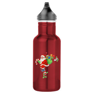 Kerstman rijdt op een zuurstok waterfles