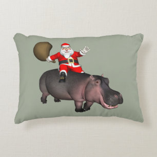Kerstman rijdt op nijlpaard accent kussen