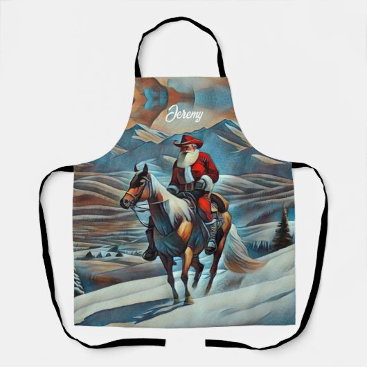 Kerstman rijdt op paard Kerstmis Schort (Voorkant)